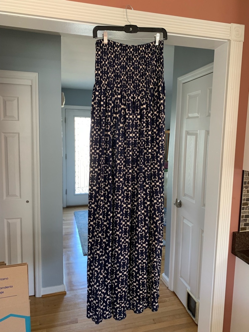 Tory Burch Navy and White Geometric Maxi Dress